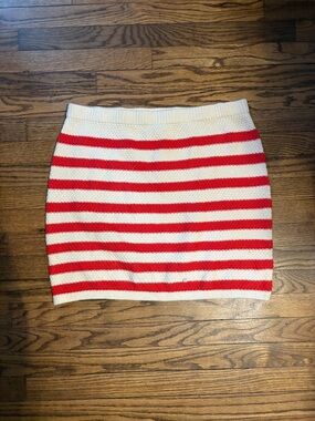 a new day White and Red Striped Knit Mini Skirt